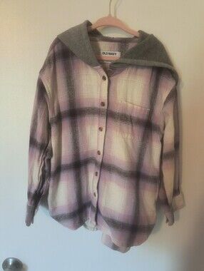Old Navy Lavender Plaid Hooded Button-Up